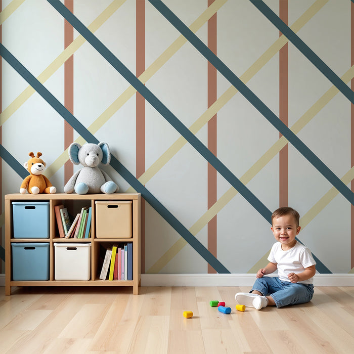 **Barneveggtapet | Geometrisk diagonalt mønster i myke farger**