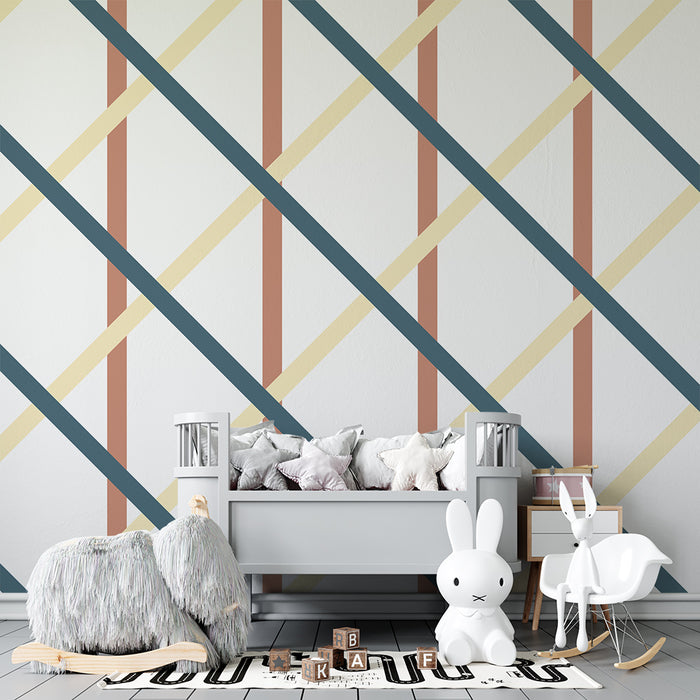 **Barneveggtapet | Geometrisk diagonalt mønster i myke farger**