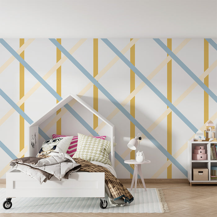 Barnväggstapet | Geometriskt diagonalt mönster i mjuka toner