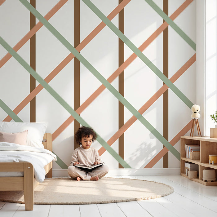 Carta da parati per cameretta bebè | Motivo geometrico con linee morbide e colorate