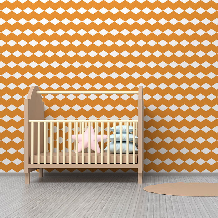 Baby's room wallpaper | Orange and white diamond geometric pattern