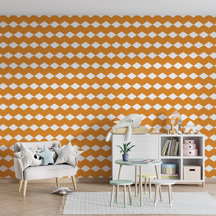 Baby's room wallpaper | Orange and white diamond geometric pattern
