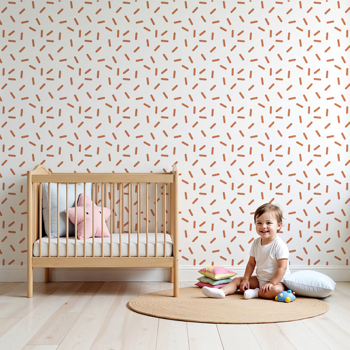 Baby's room wallpaper | Geometric terracotta pattern on white background