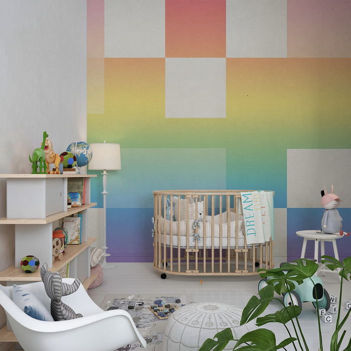 Babykamer behang | Pastel geometrisch patroon met kleurverloop
