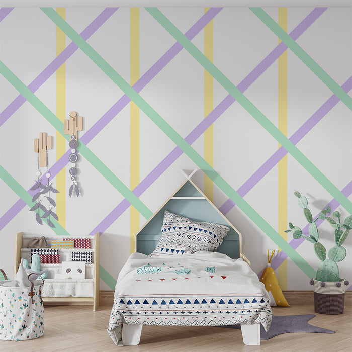 Papier peint chambre bébé | Motif géométrique pastel avec lignes croisées