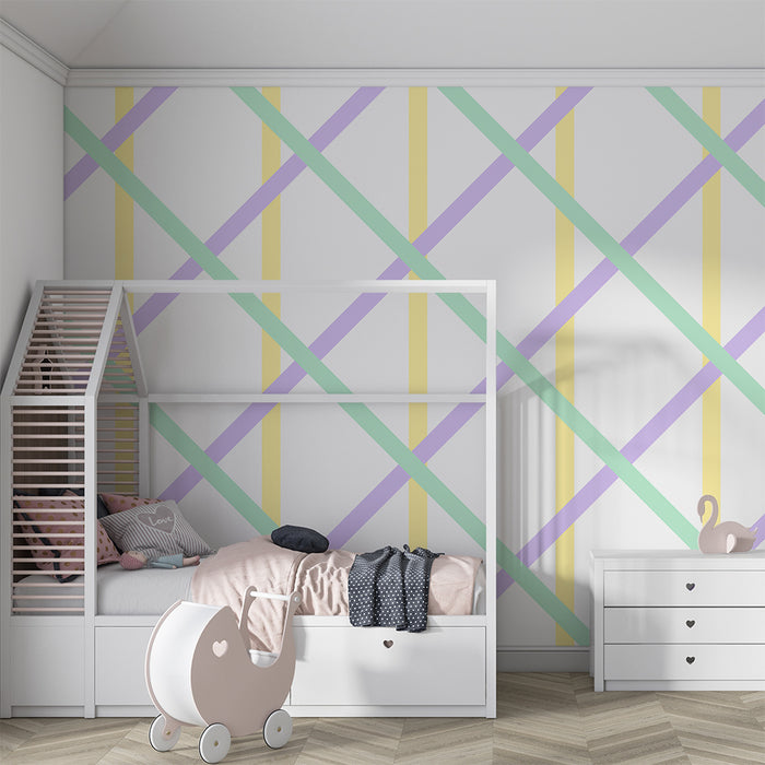 Papier peint chambre bébé | Motif géométrique pastel avec lignes croisées
