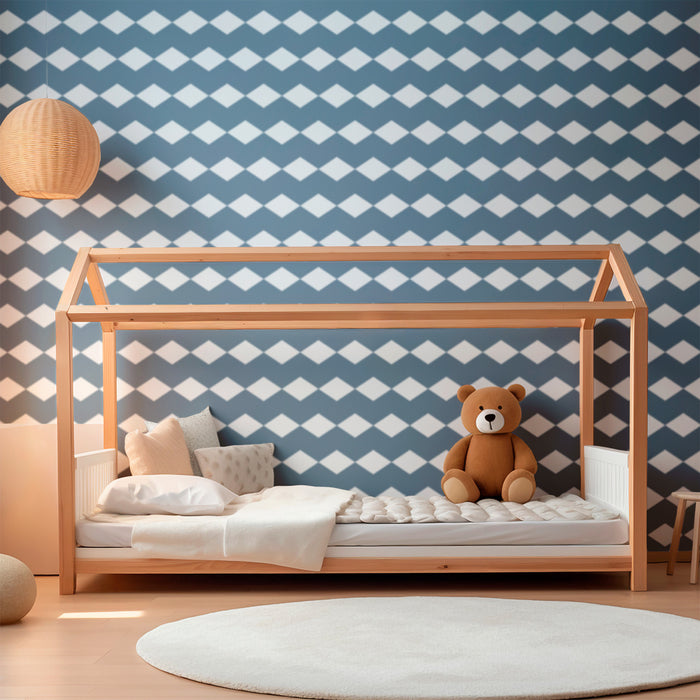 Babykamer behang | Elegant blauw en wit ruitpatroon