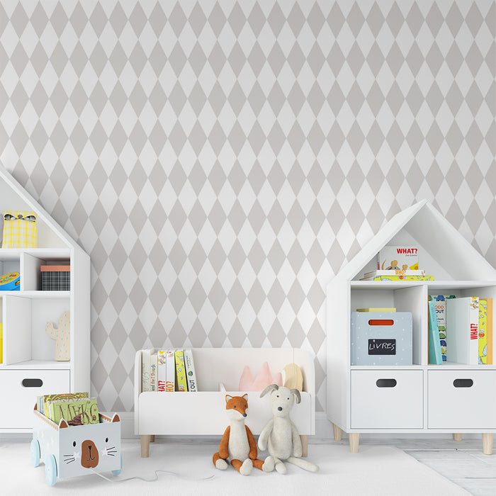 Nursery room wallpaper | Soft diamond pattern in beige and white