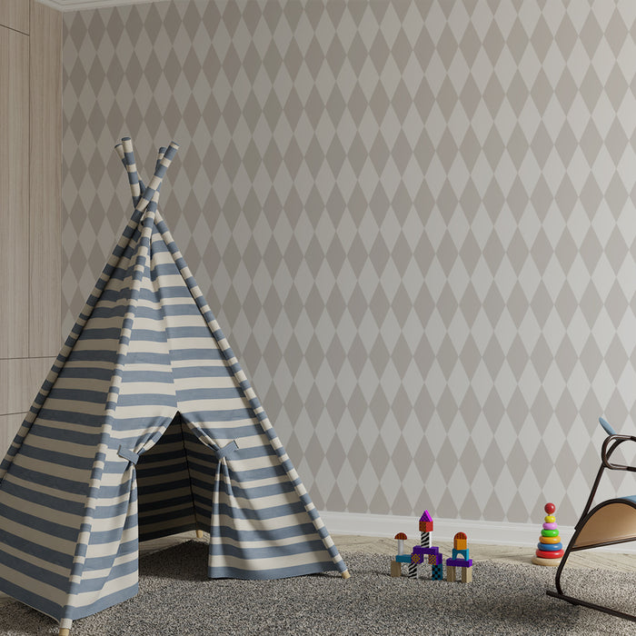 Nursery room wallpaper | Soft diamond pattern in beige and white