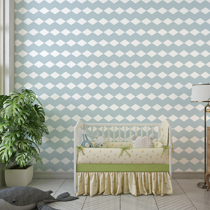 Nursery room wallpaper | Soft diamond pattern in blue and white