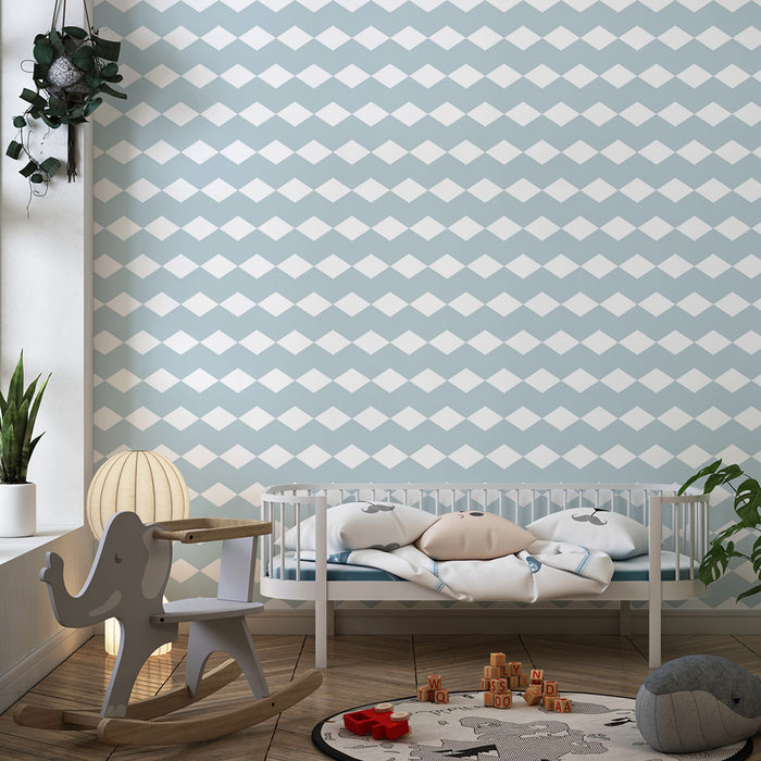 Nursery room wallpaper | Soft diamond pattern in blue and white