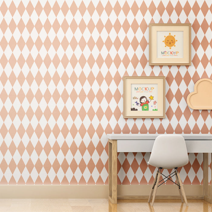 Carta da parati bambini | Motivo losanghe in beige morbido per un'atmosfera accogliente