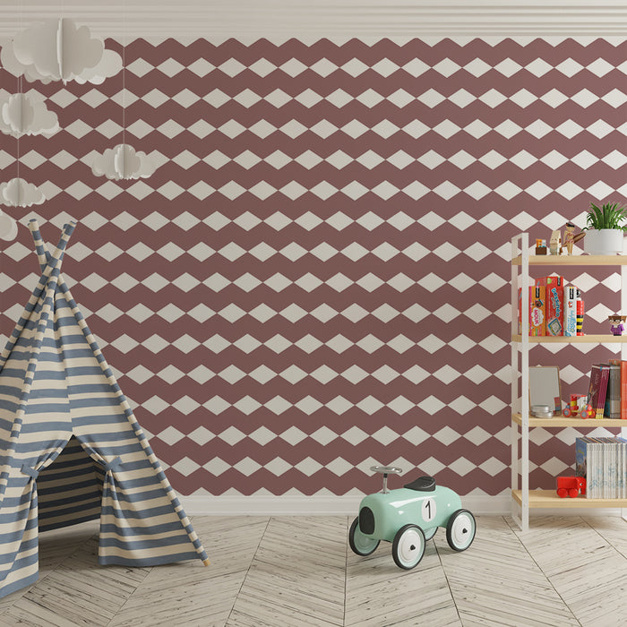Babykamer behang | Terracotta en witte ruitmotief