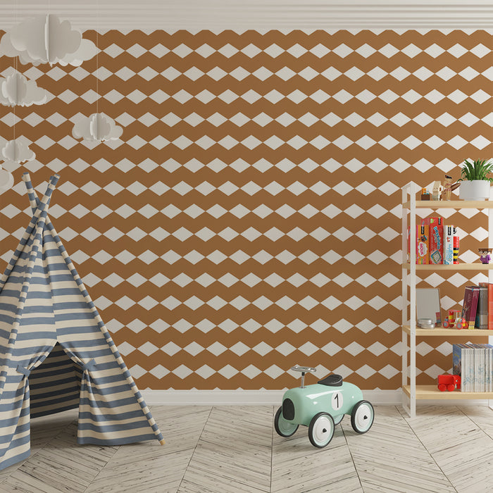 Papel de parede para quarto de bebé | Losangos elegantes em castanho e branco
