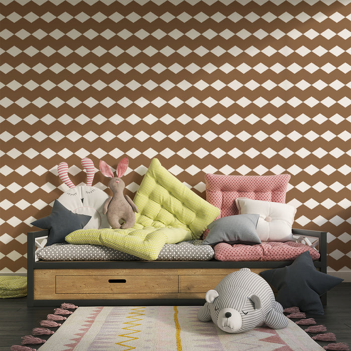 Papel de parede quarto bebê | Motivo rjavih in belih rombov za nežno vzdušje