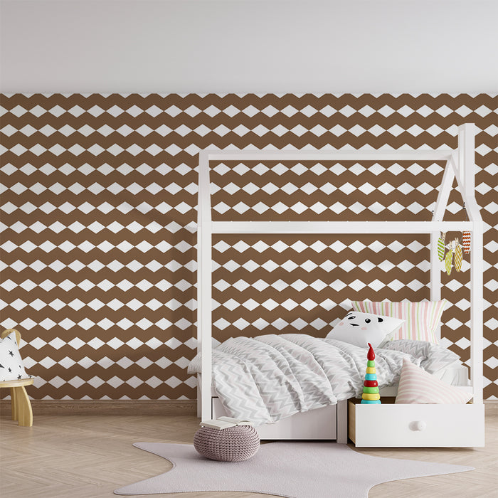 Papel de parede quarto bebê | Motivo rjavih in belih rombov za nežno vzdušje