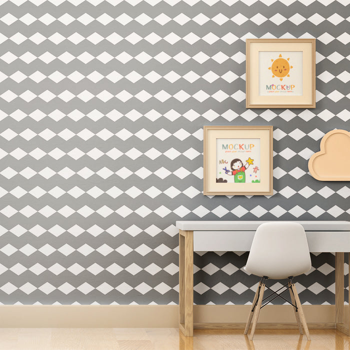 Nursery room wallpaper | Modern blue and white diamond pattern