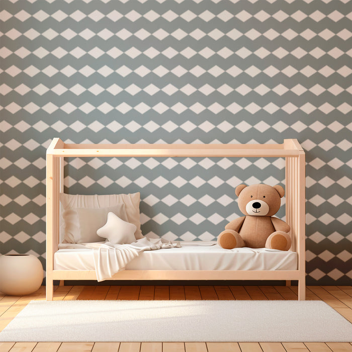 Nursery room wallpaper | Modern blue and white diamond pattern