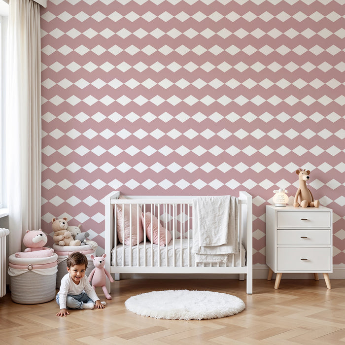 Babykamer behang | Roze en witte ruitpatroon
