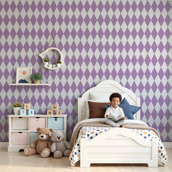 Paberi tapeet beebi tuba | Lilla rombimotiiv valgel taustal