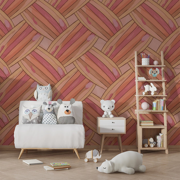 Nursery room wallpaper | Woven pattern in shades of pink and peach