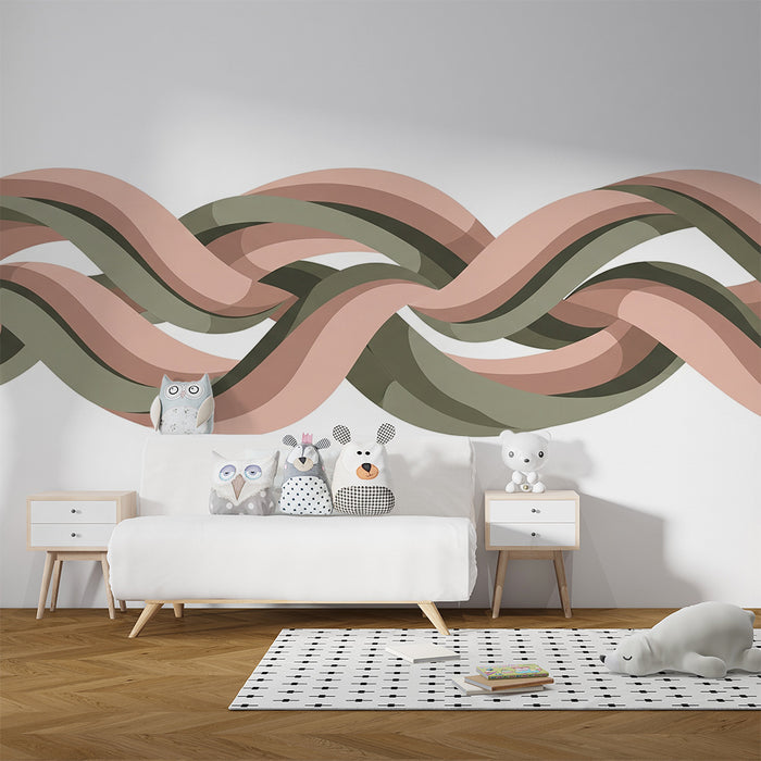 Baby room wallpaper | Soft woven pattern in pink and green