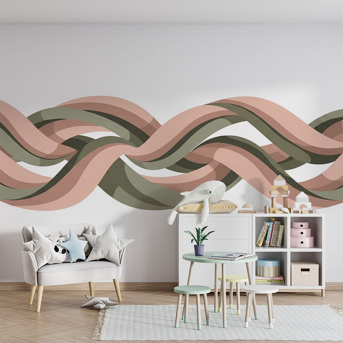 Baby room wallpaper | Soft woven pattern in pink and green