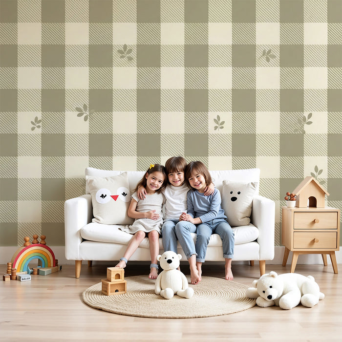 Papel pintado para habitación de bebé | Estampado vichy suave con toques florales