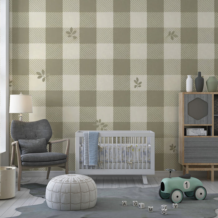Papel pintado para habitación de bebé | Estampado vichy suave con toques florales