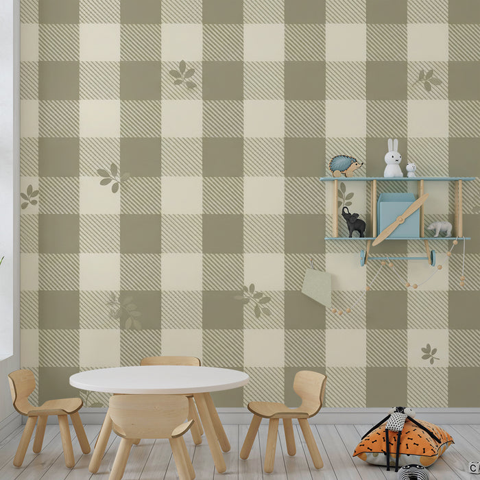 Papel pintado para habitación de bebé | Estampado vichy suave con toques florales