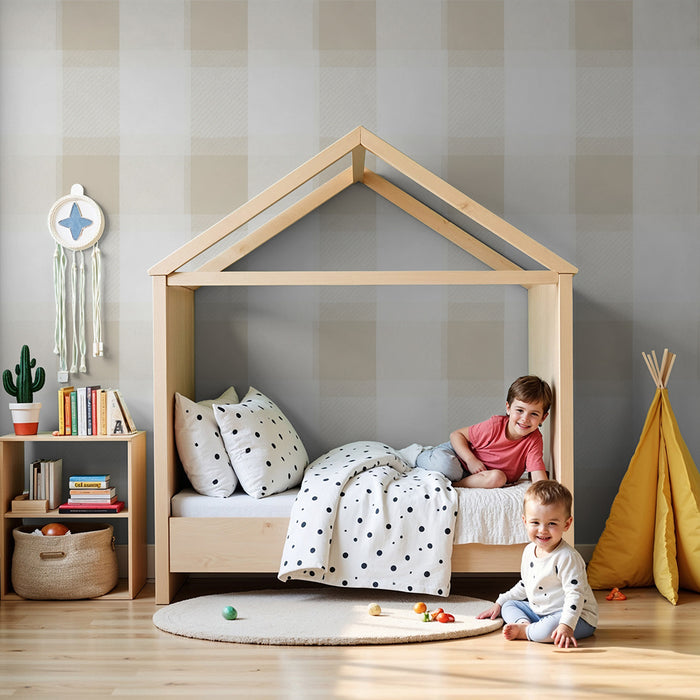 Papier peint chambre bébé | Motif vichy doux en beige et blanc