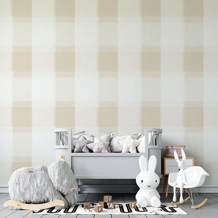 Papier peint chambre bébé | Motif vichy doux en beige et blanc