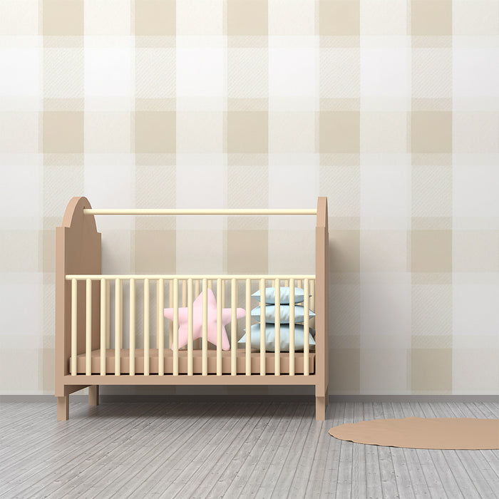 Papier peint chambre bébé | Motif vichy doux en beige et blanc