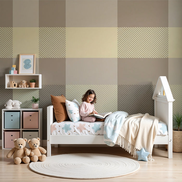 Papel pintado para habitación de bebé | Estampado vichy suave en beige y crema