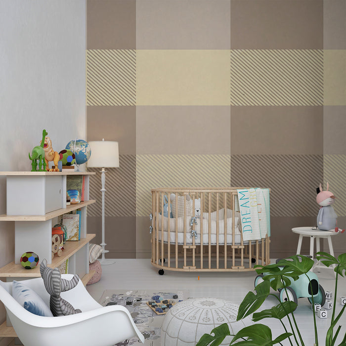 Papel pintado para habitación de bebé | Estampado vichy suave en beige y crema