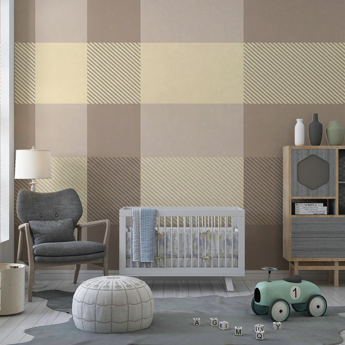 Papel pintado para habitación de bebé | Estampado vichy suave en beige y crema