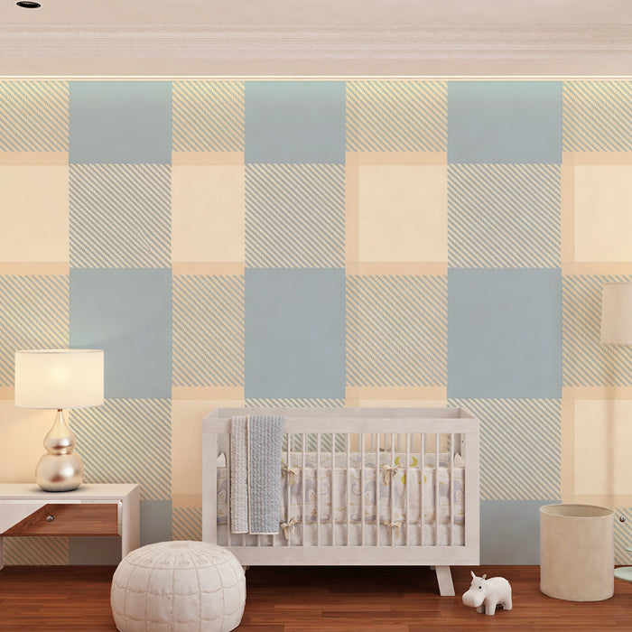 Papel pintado para habitación de bebé | Estampado vichy suave en azul y crema