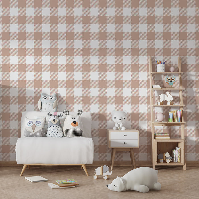 Babykamer behang | Zachte vichy-motief in roze en wit