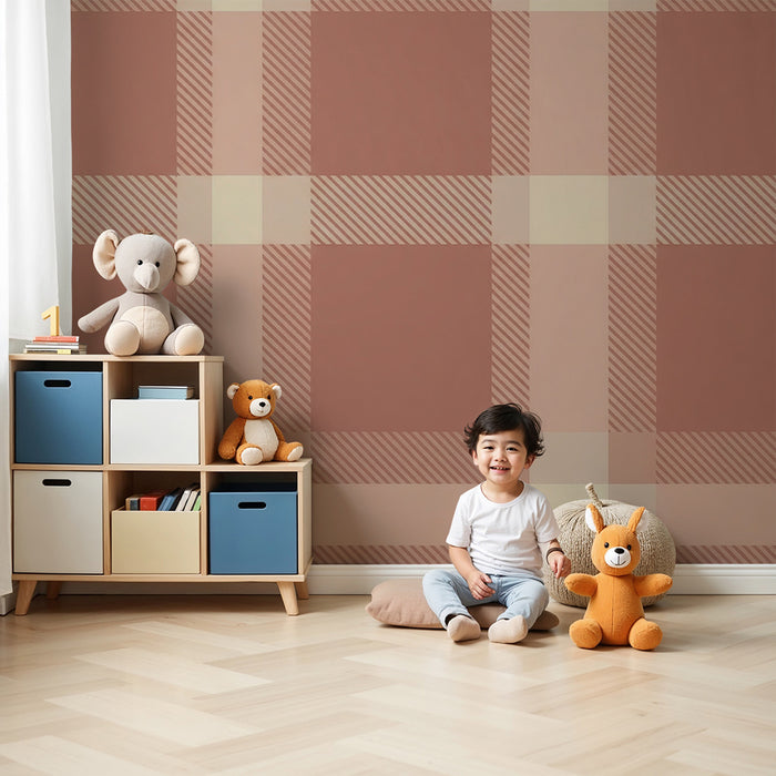 Papel pintado para habitación de bebé | Estampado vichy suave en rosa y crema