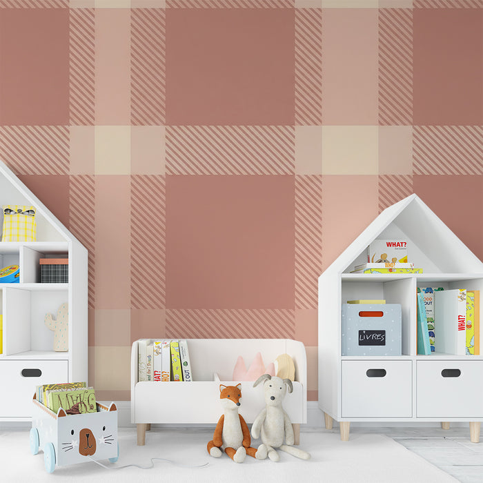 Papel pintado para habitación de bebé | Estampado vichy suave en rosa y crema