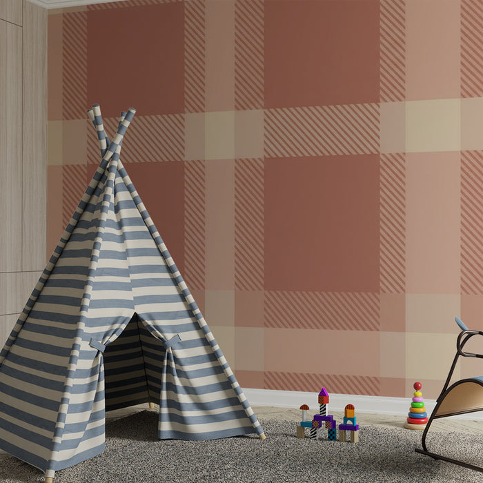 Papel pintado para habitación de bebé | Estampado vichy suave en rosa y crema