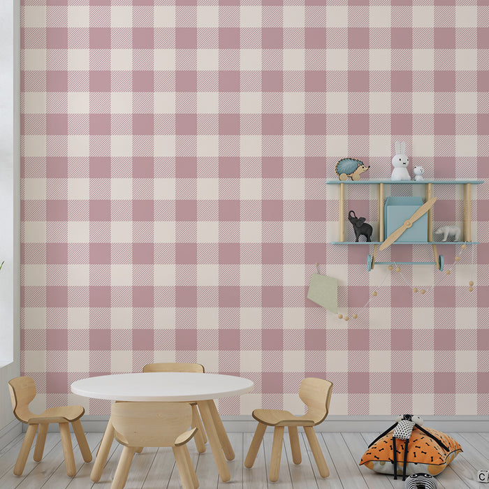 Babykamer behang | Zachte vichy-motief in roze en crème