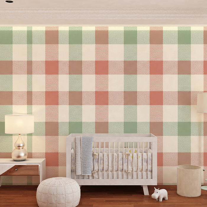 Papier peint chambre bébé | Motif vichy doux en rose et vert