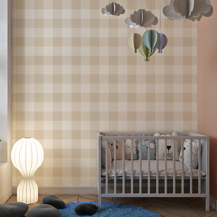 Nursery room wallpaper | Soft gingham pattern in beige and cream tones