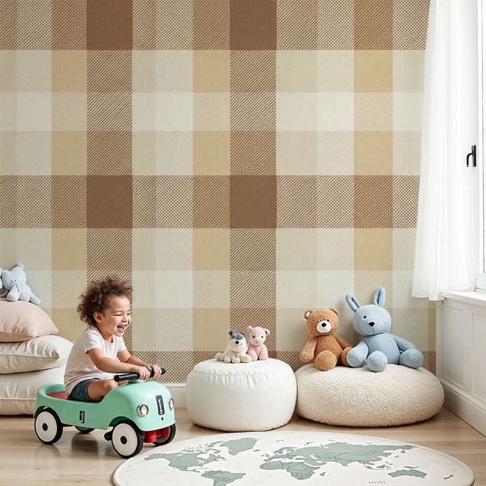 Papel pintado para habitación de bebé | Estampado vichy suave en tonos beige y marrón