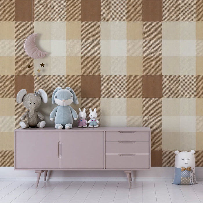 Papel pintado para habitación de bebé | Estampado vichy suave en tonos beige y marrón