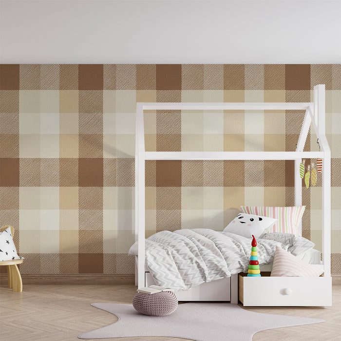 Papel pintado para habitación de bebé | Estampado vichy suave en tonos beige y marrón