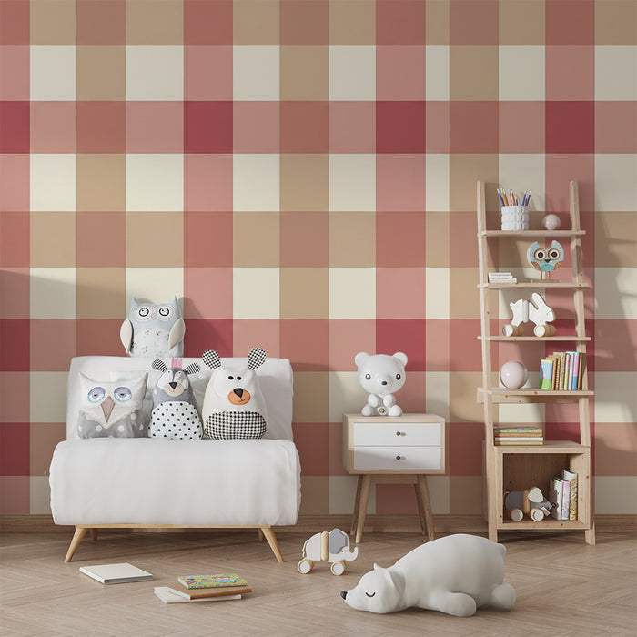**Tapete fürs Babyzimmer | Sanftes Vichy-Muster in Beige und Rosa**