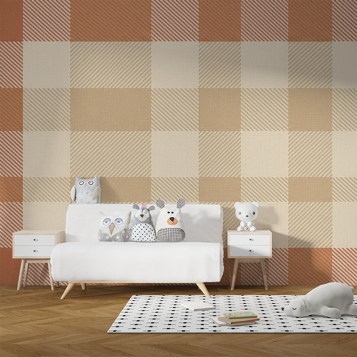 Behang babykamer | Zachte vichy-motief in beige en terracotta tinten