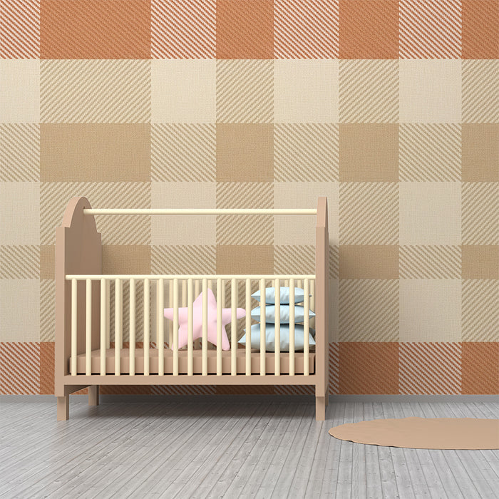 Behang babykamer | Zachte vichy-motief in beige en terracotta tinten